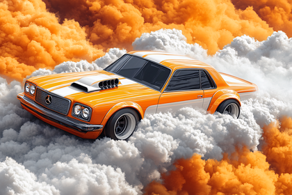 Orange Muscle Car in Clouds