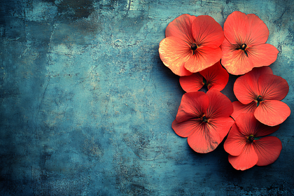 Orange Pansies On Blue Background