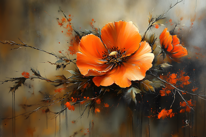 Orange Poppy Bloom Painting