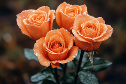 Orange Roses With Dew Drops