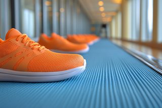 Orange Running Shoes on Blue Mat