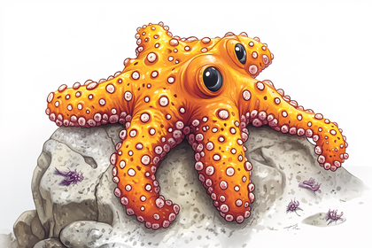 Orange Starfish On A Rock