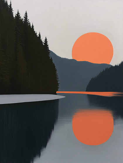 Orange Sun Over Serene Lake