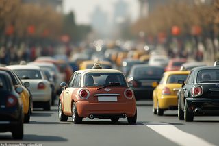 Orange Taxi in City Traffic