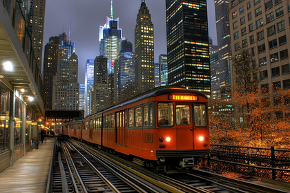 Orange Train in Urban Landscape