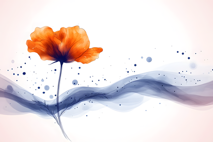 Orange Watercolor Poppy With Blue Wave