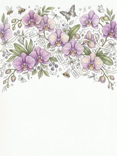 Orchid Botanical Illustration With Insects