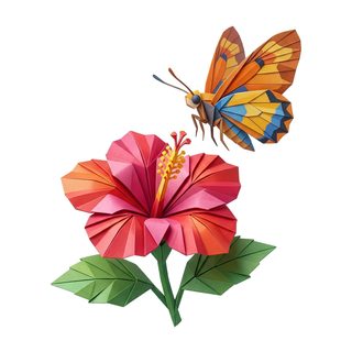 Origami butterfly and flower