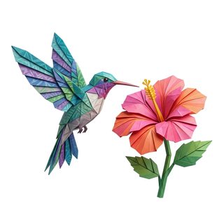 Origami hummingbird and flower