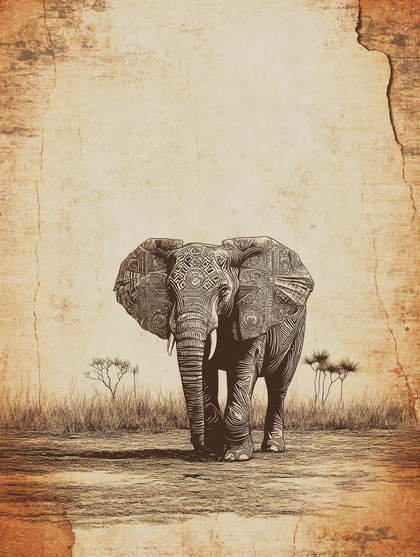Ornate Elephant on Textured Background