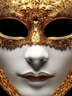 Ornate Golden Mask on White Face