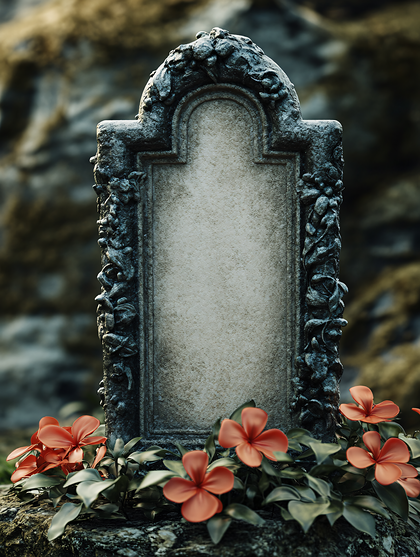 Ornate Headstone With Flowers