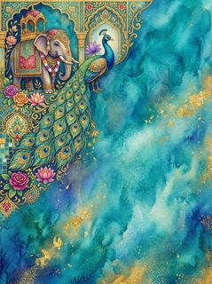 Elephant Peacock Watercolor