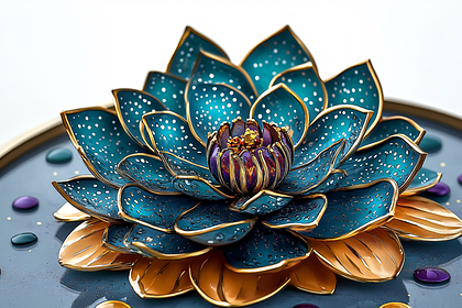 Ornate Lotus Flower with Teal and Gold Petals