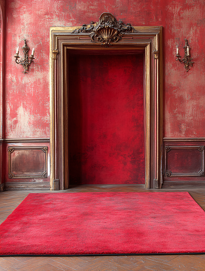 Ornate Red Room With Golden Doorway