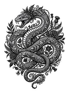 serpent floral illustration