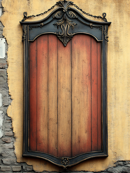 Ornate Wooden Frame On Plaster Wall