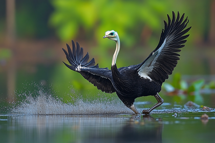 Ostrich Wings Spread Water Splash