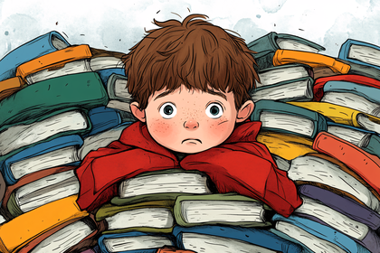 Overwhelmed Boy Surrounded By Books