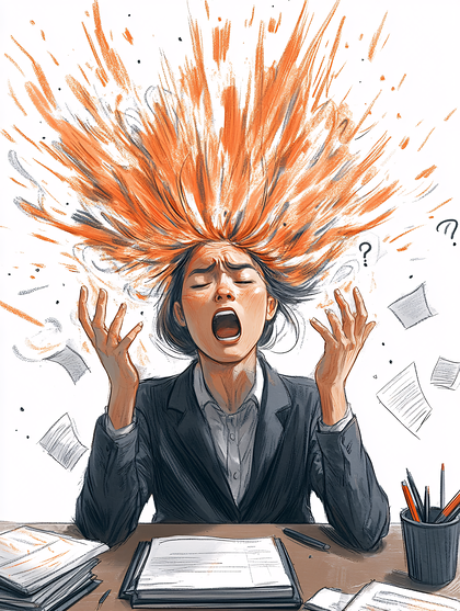 Overwhelmed Woman at Desk