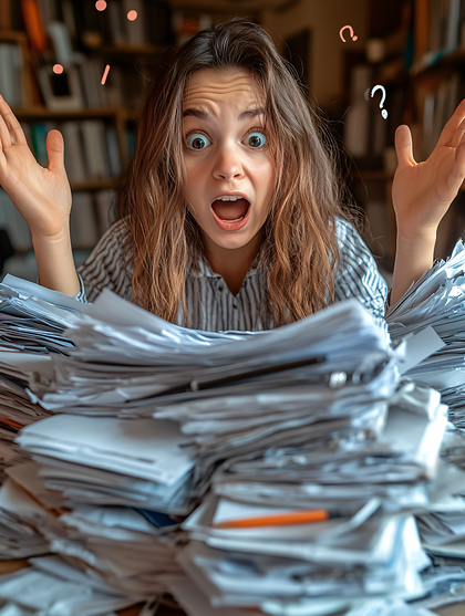 Overwhelmed Woman Surrounded by Documents