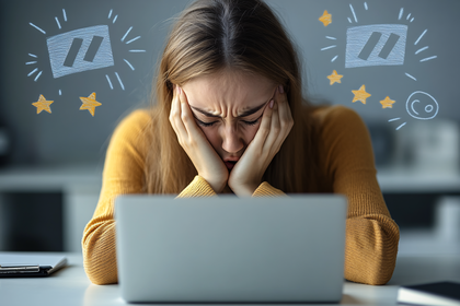 Overwhelmed Woman with Laptop
