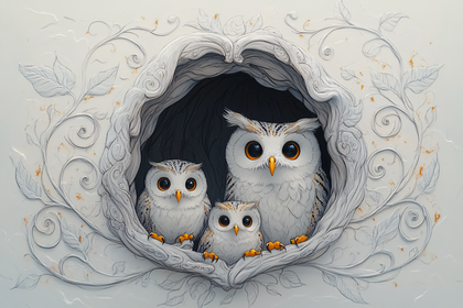 Owls In Tree Hollow