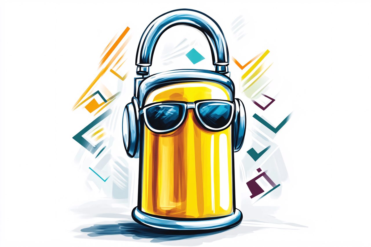 Padlock With Headphones and Sunglasses