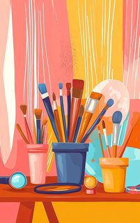 Paintbrushes and Makeup Brushes Still Life