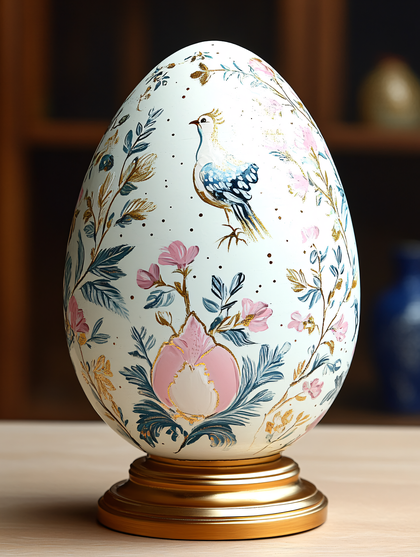 Painted Easter Egg with Bird and Floral Design