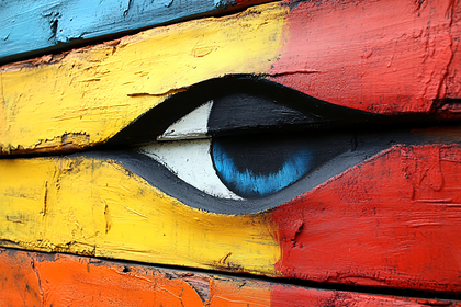 Painted Eye on Colorful Wood