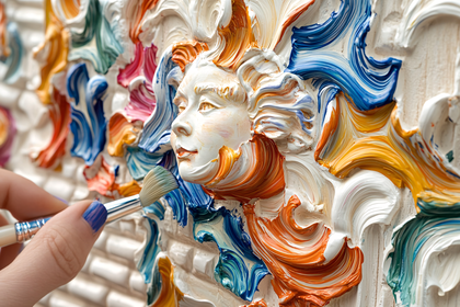 Adding Color to Textured Art: Close-up of