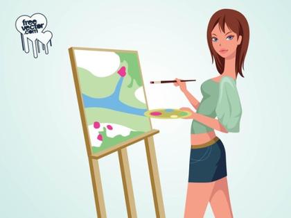 Painting Girl Free Vector