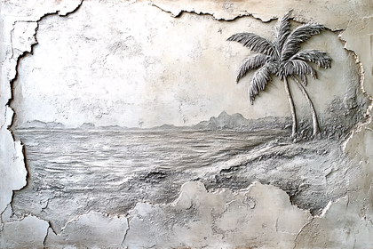 Palm Tree Relief on Textured Wall