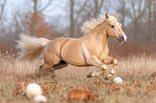 Palomino Horse Galloping In Field