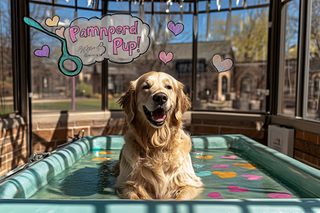 Pampered Golden Retriever in Spa Bath