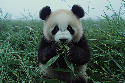 Panda Cub Munching On Bamboo