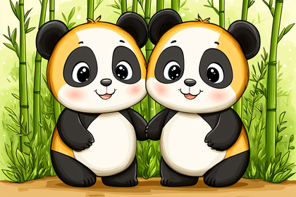 Panda Cubs In Bamboo Forest