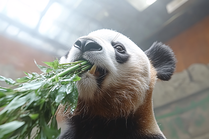 Panda Eating Bamboo Shoots Close-Up