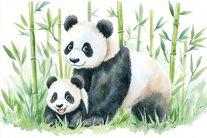 Panda Family Watercolor