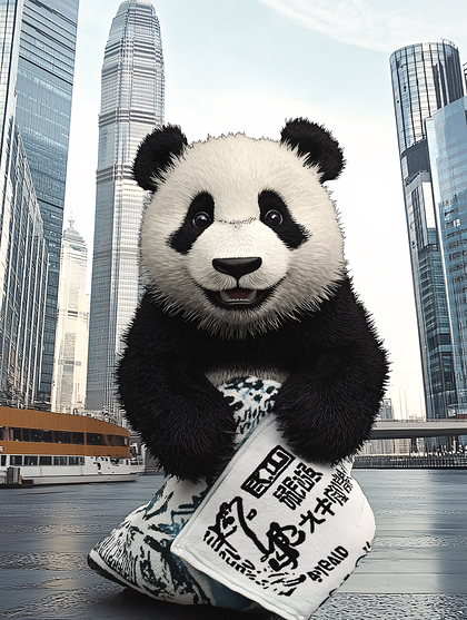 Panda Holding Newspaper In Hong Kong