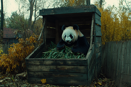 Panda In Wooden Shelter