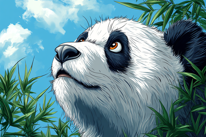Panda Looking Upwards In Bamboo