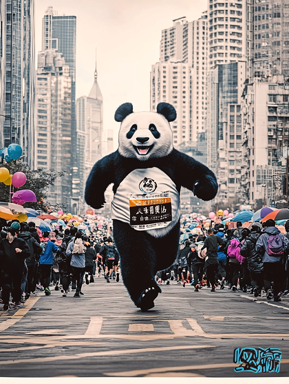 Panda Mascot Running Marathon