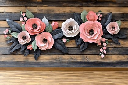 Paper Flower Arrangement On Wooden Wall