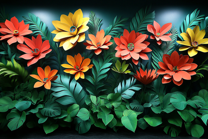 Paper Flowers and Tropical Leaves