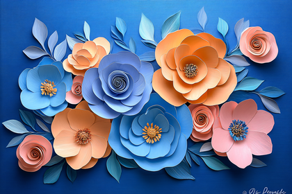 Paper Flowers on Blue Background