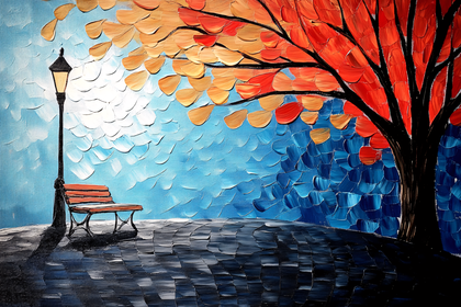 Park Bench in Autumn Painting
