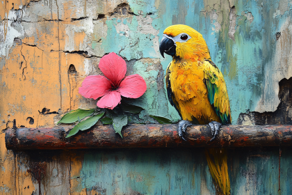 Parrot and Pink Flower