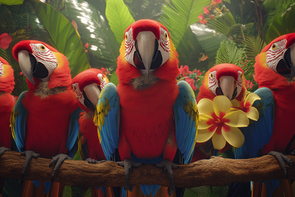 Parrots On A Branch
